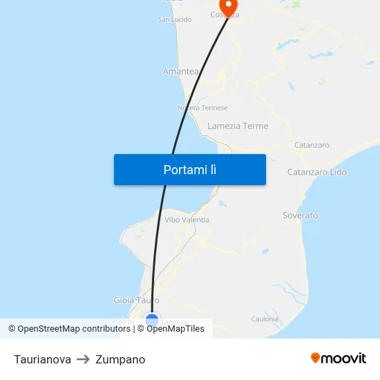 Taurianova to Zumpano map