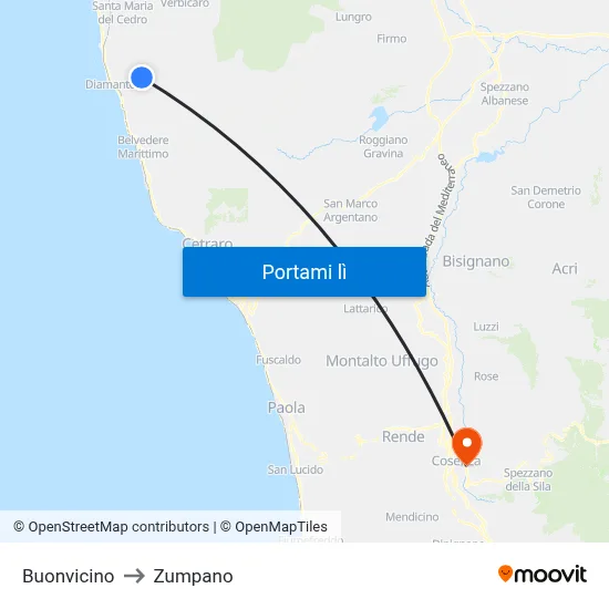 Buonvicino to Zumpano map