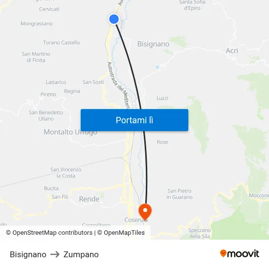 Bisignano to Zumpano map