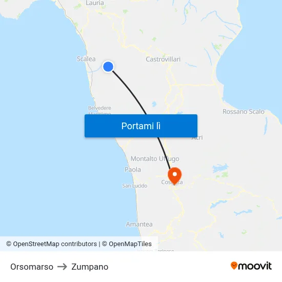 Orsomarso to Zumpano map