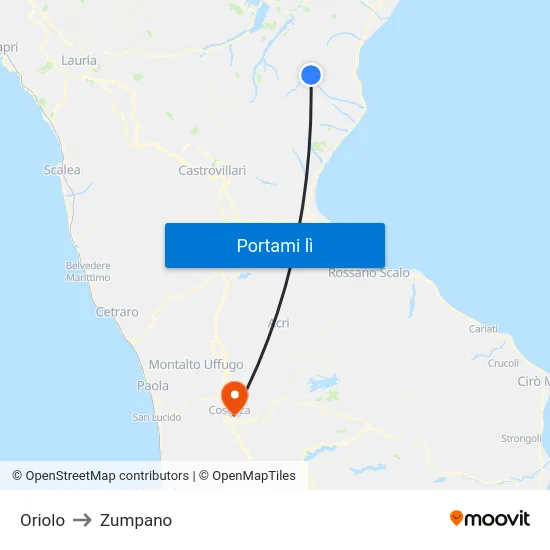 Oriolo to Zumpano map