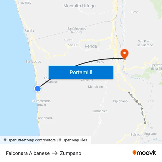 Falconara Albanese to Zumpano map