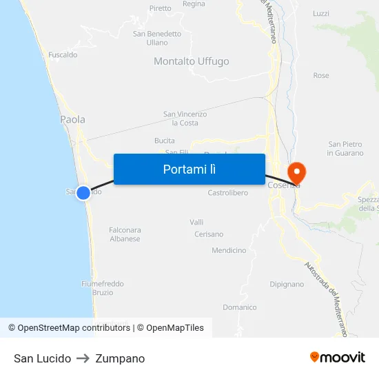 San Lucido to Zumpano map