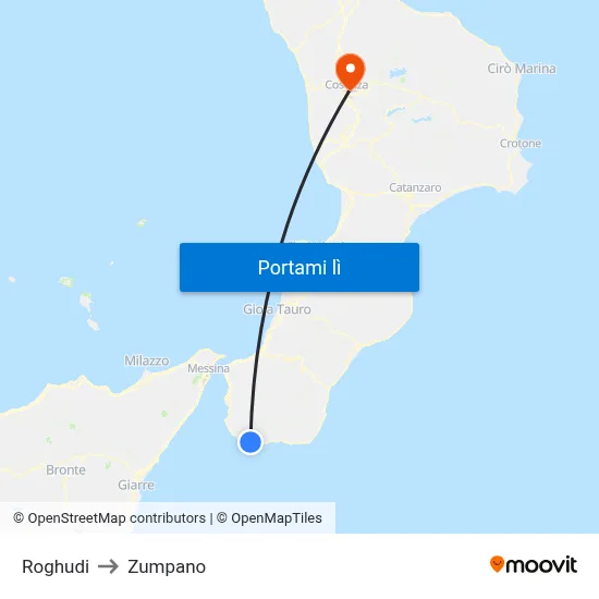 Roghudi to Zumpano map