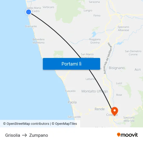 Grisolia to Zumpano map