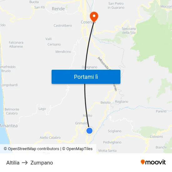 Altilia to Zumpano map