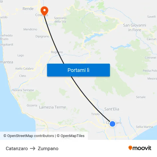 Catanzaro to Zumpano map