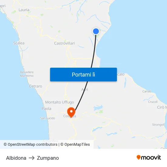 Albidona to Zumpano map