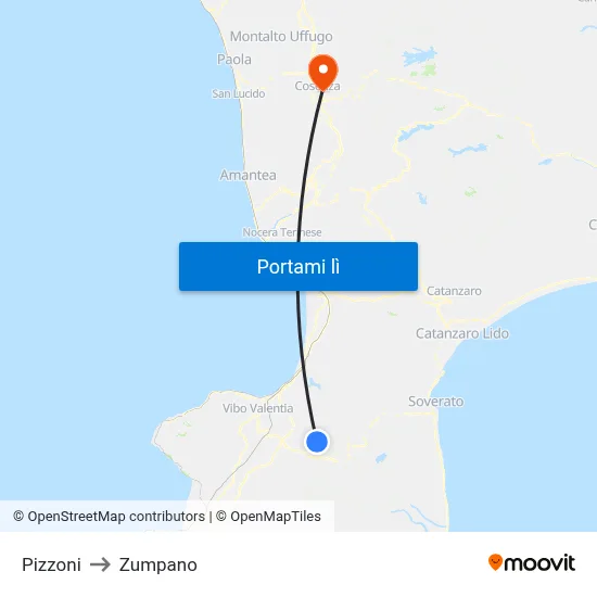 Pizzoni to Zumpano map