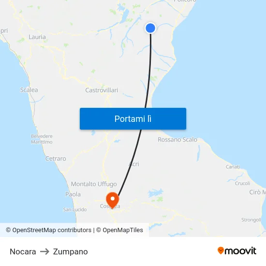 Nocara to Zumpano map