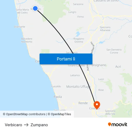 Verbicaro to Zumpano map