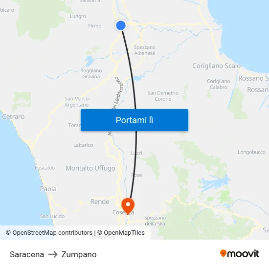 Saracena to Zumpano map