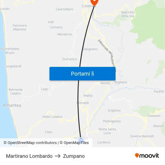 Martirano Lombardo to Zumpano map