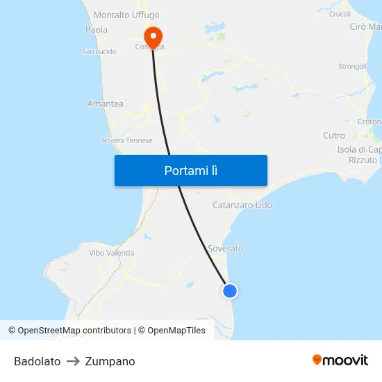 Badolato to Zumpano map