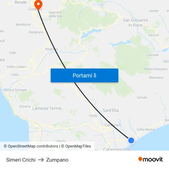 Simeri Crichi to Zumpano map