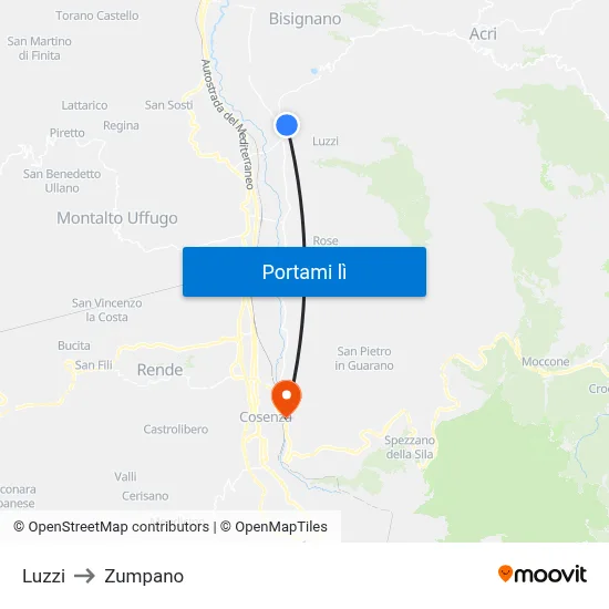 Luzzi to Zumpano map