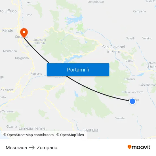 Mesoraca to Zumpano map