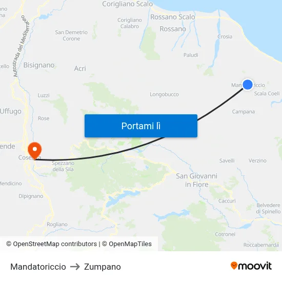 Mandatoriccio to Zumpano map