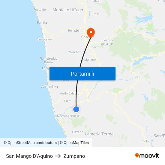 San Mango D'Aquino to Zumpano map