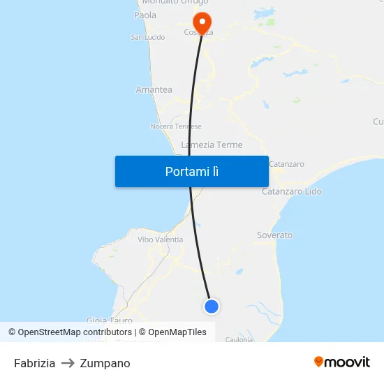 Fabrizia to Zumpano map
