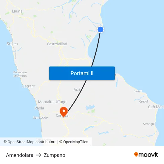 Amendolara to Zumpano map