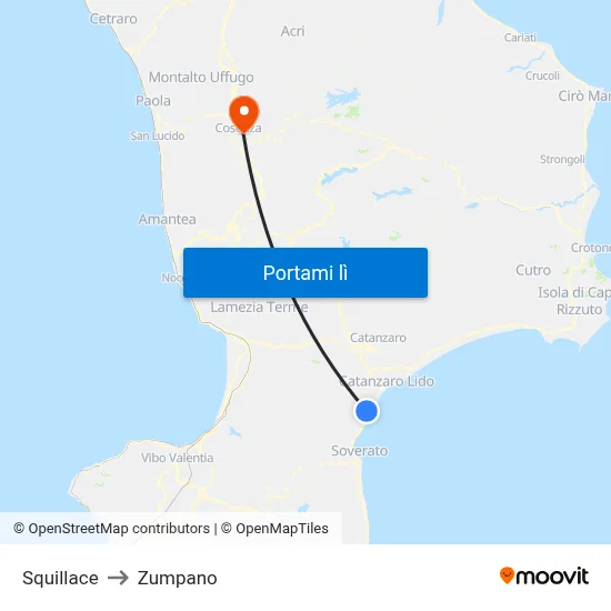 Squillace to Zumpano map