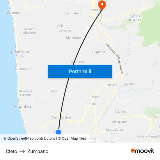 Cleto to Zumpano map