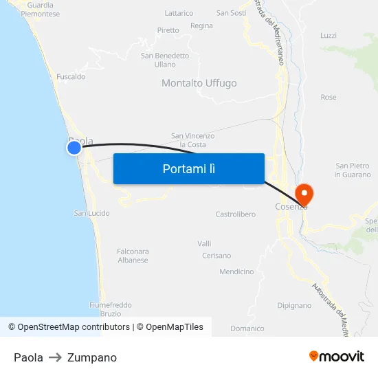 Paola to Zumpano map
