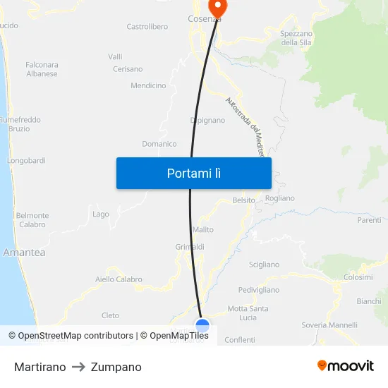 Martirano to Zumpano map