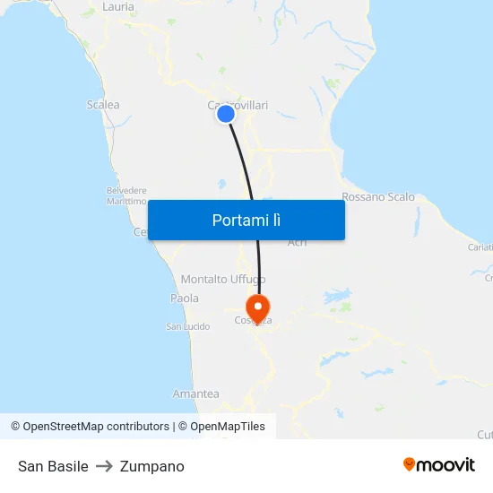 San Basile to Zumpano map
