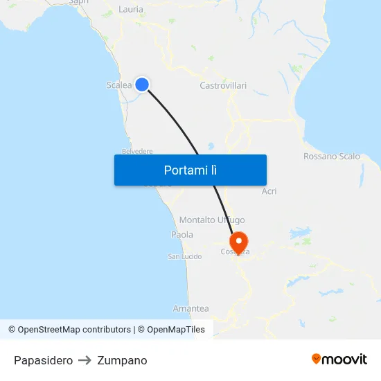 Papasidero to Zumpano map