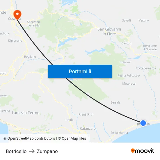 Botricello to Zumpano map