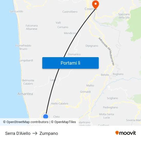Serra D'Aiello to Zumpano map