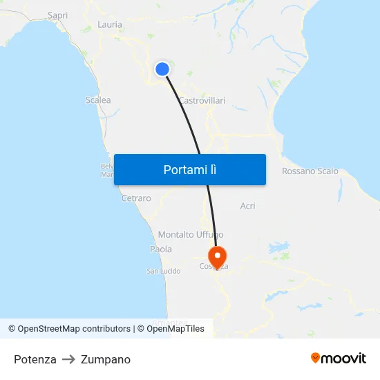 Potenza to Zumpano map