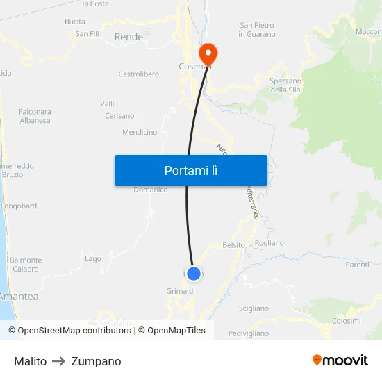 Malito to Zumpano map