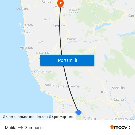 Maida to Zumpano map