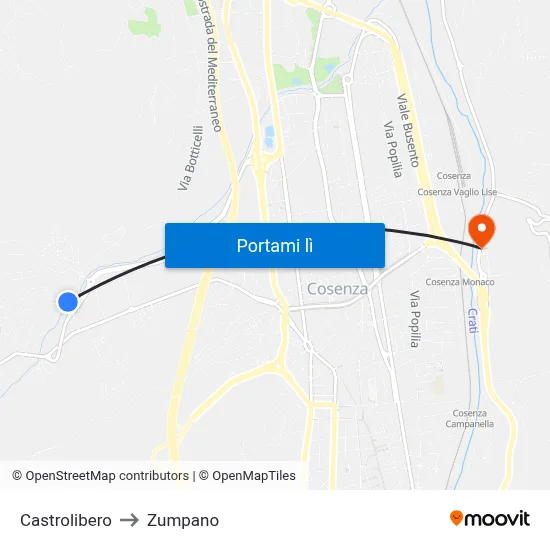 Castrolibero to Zumpano map