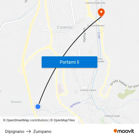 Dipignano to Zumpano map