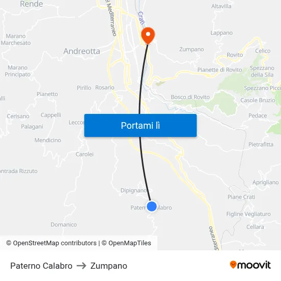 Paterno Calabro to Zumpano map