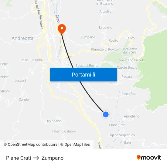 Piane Crati to Zumpano map