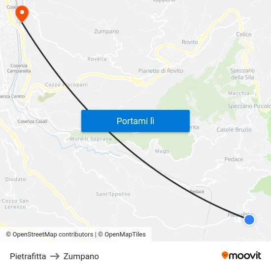 Pietrafitta to Zumpano map
