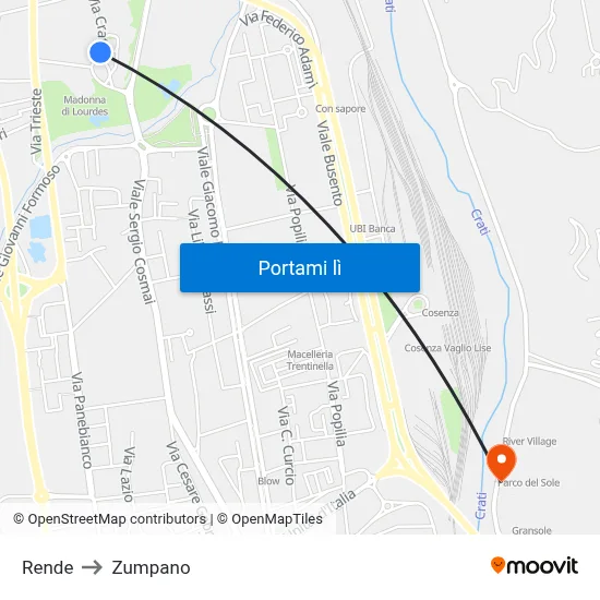 Rende to Zumpano map