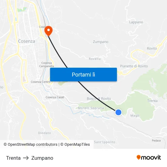 Trenta to Zumpano map