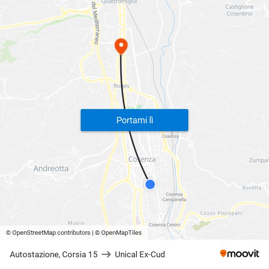 Autostazione, Corsia 15 to Unical Ex-Cud map