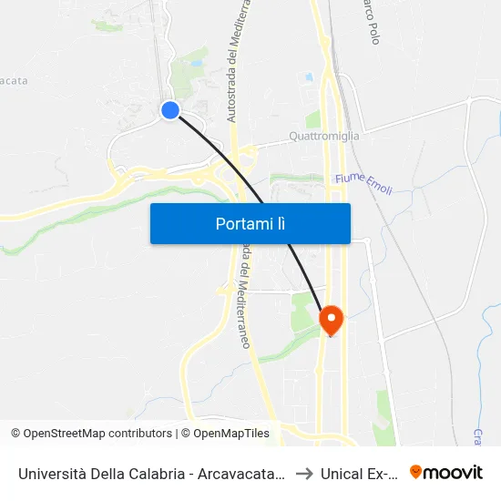 Università Della Calabria - Arcavacata - Rende to Unical Ex-Cud map