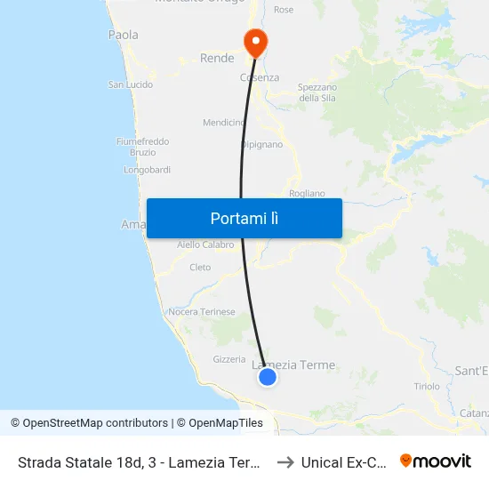 Strada Statale 18d, 3 - Lamezia Terme to Unical Ex-Cud map