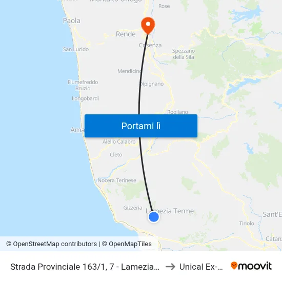 Strada Provinciale 163/1, 7 - Lamezia Terme to Unical Ex-Cud map