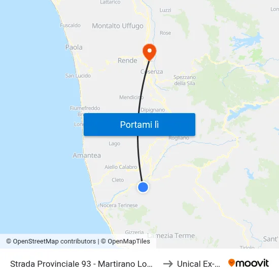 Strada Provinciale 93 - Martirano Lombardo to Unical Ex-Cud map