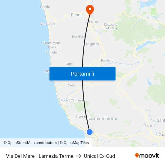Via Del Mare - Lamezia Terme to Unical Ex-Cud map