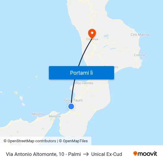 Via Antonio Altomonte, 10 - Palmi to Unical Ex-Cud map